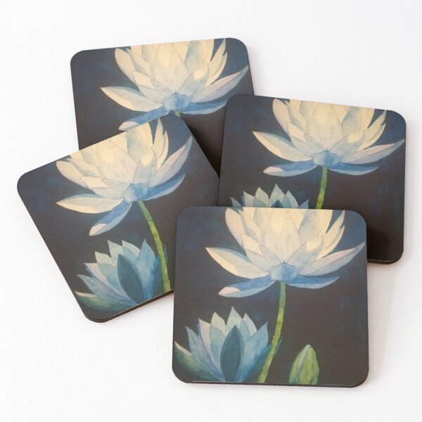 Item preview, Blue lotuses waterlily watercolour flower painting  designed and sold by esvb.
