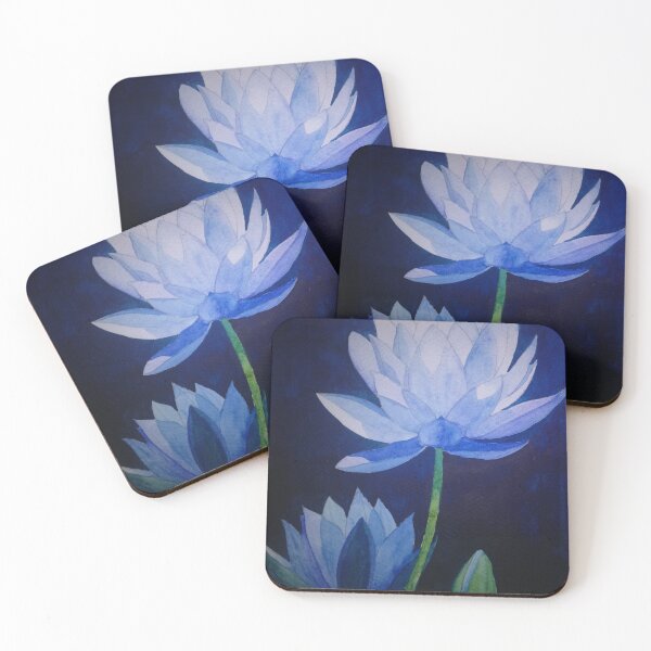 Item preview, Blue lotus waterlily watercolour flower painting  designed and sold by esvb.