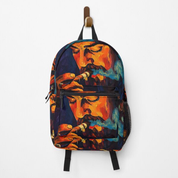 Item preview, Hombre contemplativo fumando un cigarro con los ojos cerrados en tonos naranjas cálidos y azules fríos designed and sold by OlfactoART Studio.