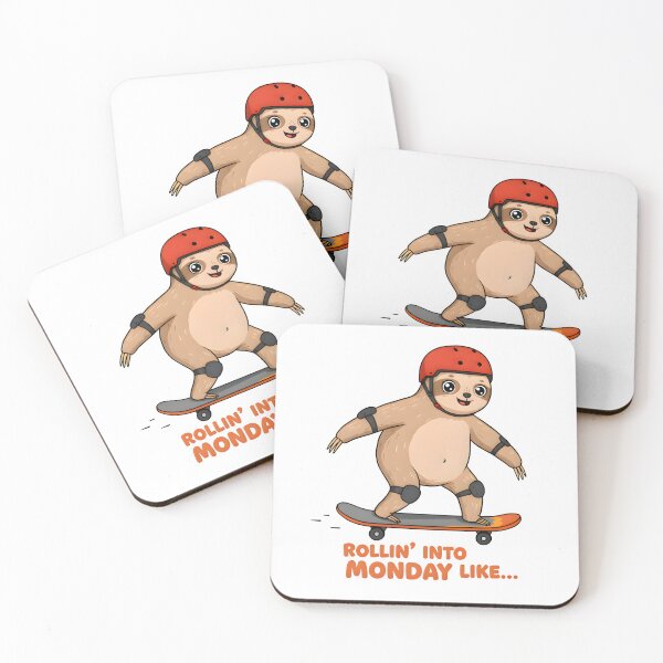 Item preview, Fun and playful sloth skating on a skateboard with a helmet and protective gear for a cheerful Monday vibe designed and sold by RUMOOROZ.