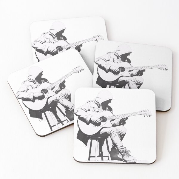 Item preview, Silhouette of a Street Musician Playing Guitar – Anime Noir, Minimalism, Black and White designed and sold by MirraStore.