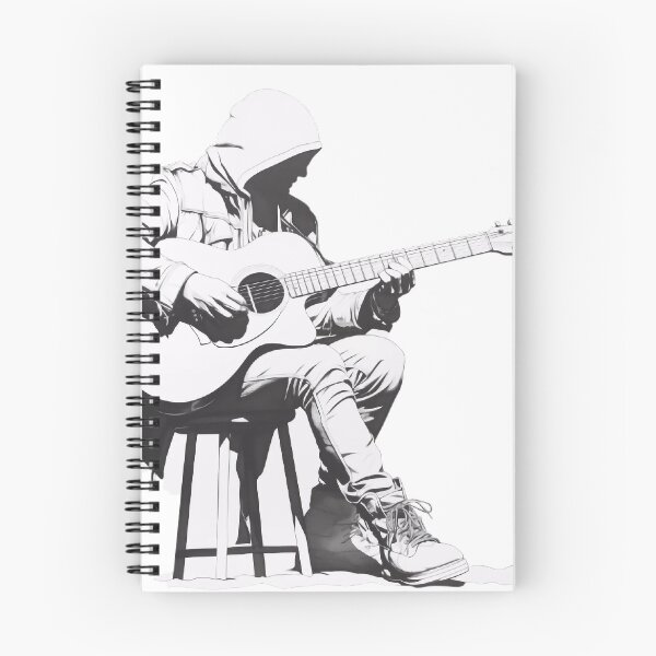 Item preview, Silhouette of a Street Musician Playing Guitar – Anime Noir, Minimalism, Black and White designed and sold by MirraStore.