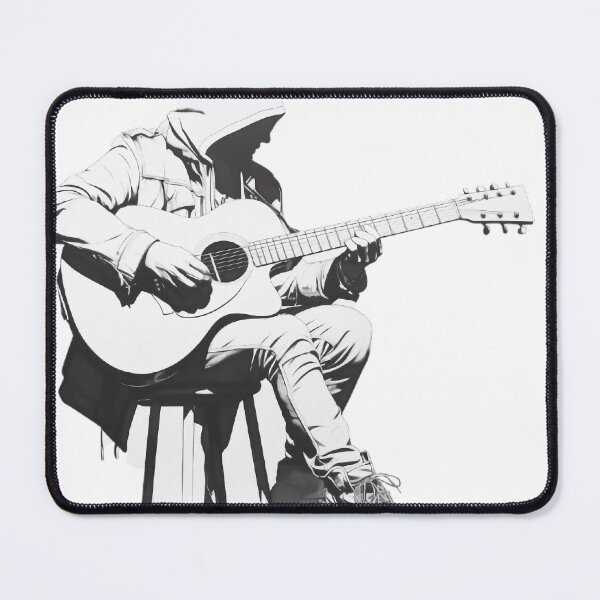 Item preview, Silhouette of a Street Musician Playing Guitar – Anime Noir, Minimalism, Black and White designed and sold by MirraStore.
