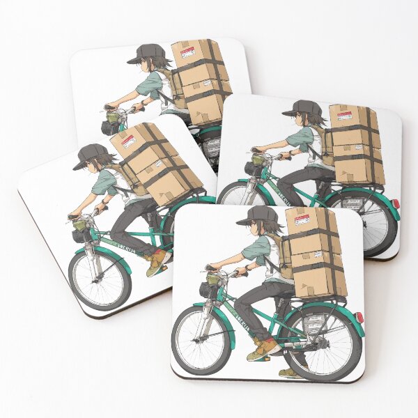 Item preview, Anime-Style Bicycle Courier with Packages – Delivery Service, Urban Transport, Cargo Bike. designed and sold by MirraStore.