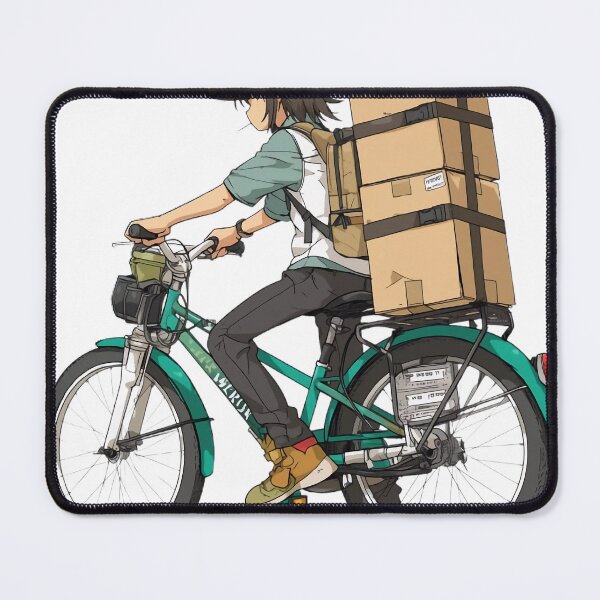 Item preview, Anime-Style Bicycle Courier with Packages – Delivery Service, Urban Transport, Cargo Bike. designed and sold by MirraStore.