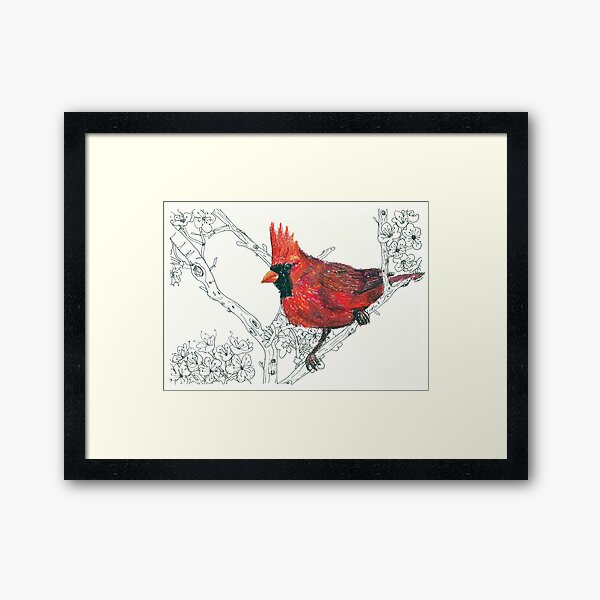 Northern Red Cardinal Bird Framed Art Print