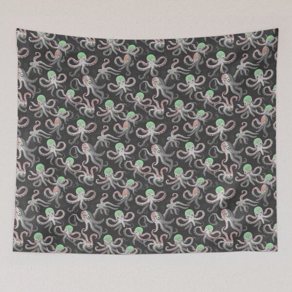 Item preview, Grey Octopus Pattern with red and green Highlights designed and sold by JoanNinjaHen.