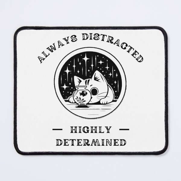 Item preview, Always Distracted Highly Determined: White cat with fishbowl and nightsky with stars ADHD design designed and sold by Dollycat Industries.
