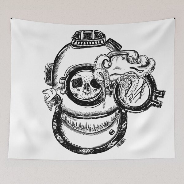 Item preview, Octopus Skeleton Diver Grunge Tattoo Design  designed and sold by BirdseyDesigns.