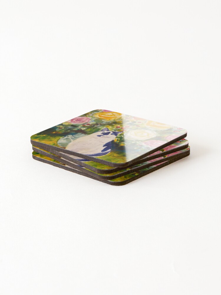 Thumbnail 4 of 5, Coasters (Set of 4), Wally with Roses designed and sold by KJSDesigns.