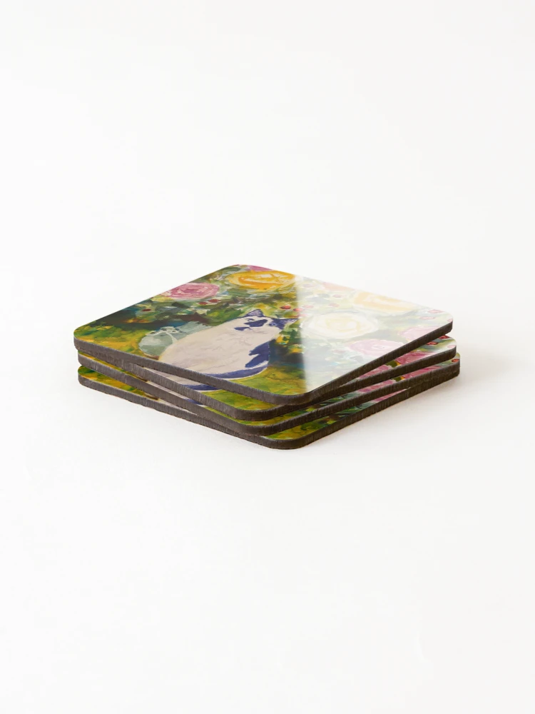 Thumbnail 4 of 5, Coasters (Set of 4), Wally with Roses designed and sold by KJSDesigns.