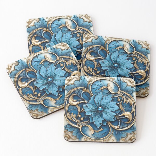 Item preview, Mediterranean Blue Gold Flower Illustration designed and sold by Strawflower Oasis.