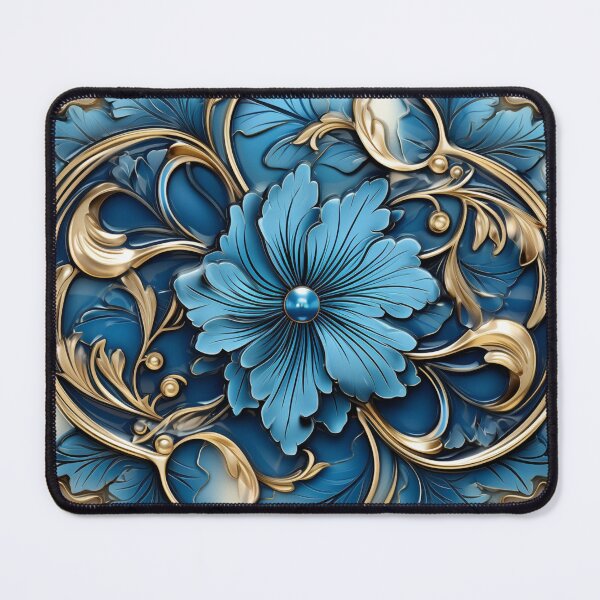 Item preview, Mediterranean Blue Gold Flower Illustration designed and sold by Strawflower Oasis.