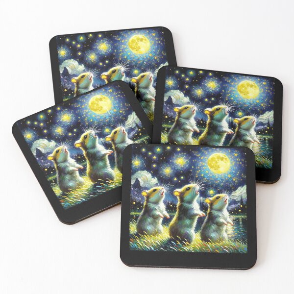 Item preview, Starry Night Three Hamsters Howling at Moon Van Gogh Lover designed and sold by Kimberley King Art  King Art.