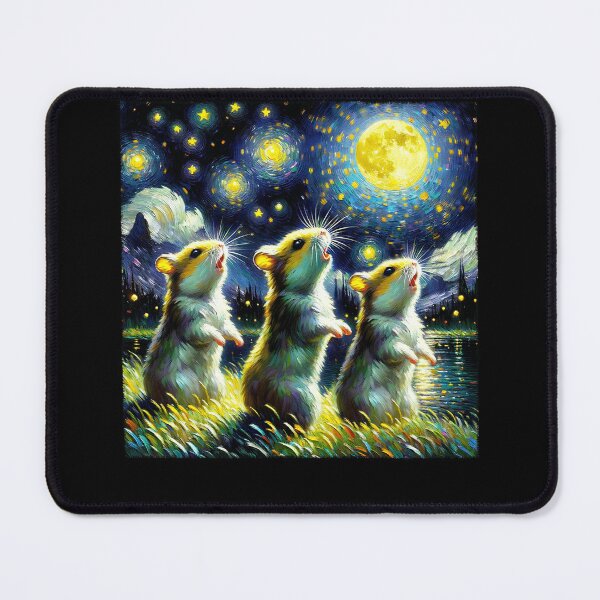 Item preview, Starry Night Three Hamsters Howling at Moon Van Gogh Lover designed and sold by Kimberley King Art  King Art.