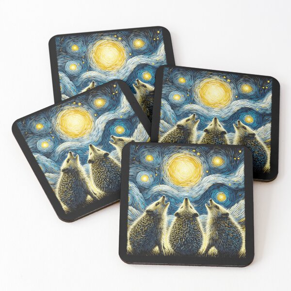 Item preview, Starry Night Three Hedgehogs Howling at Moon Van Gogh Lover designed and sold by Kimberley King Art  King Art.
