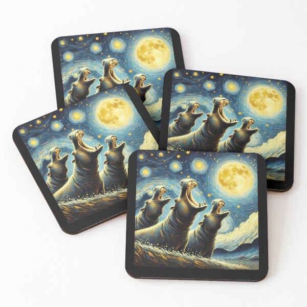 Item preview, Starry Night Three Hippos Howling at Moon Van Gogh Lover designed and sold by Kimberley King Art  King Art.