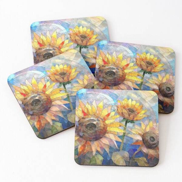 Item preview, SUNFLOWER garden, yellow flowers in stained glass effect, muted Pastel boho floral, wildflower garden, watercolor coloured botanicals  designed and sold by navitalidesign.