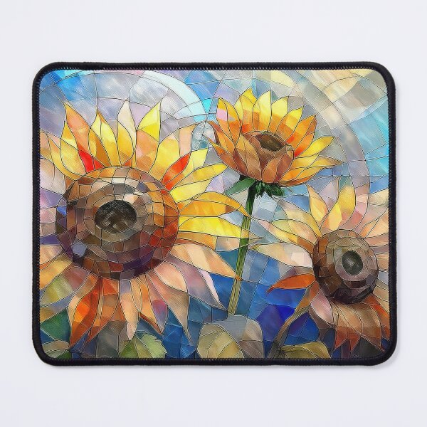 Item preview, SUNFLOWER garden, yellow flowers in stained glass effect, muted Pastel boho floral, wildflower garden, watercolor coloured botanicals designed and sold by navitalidesign.