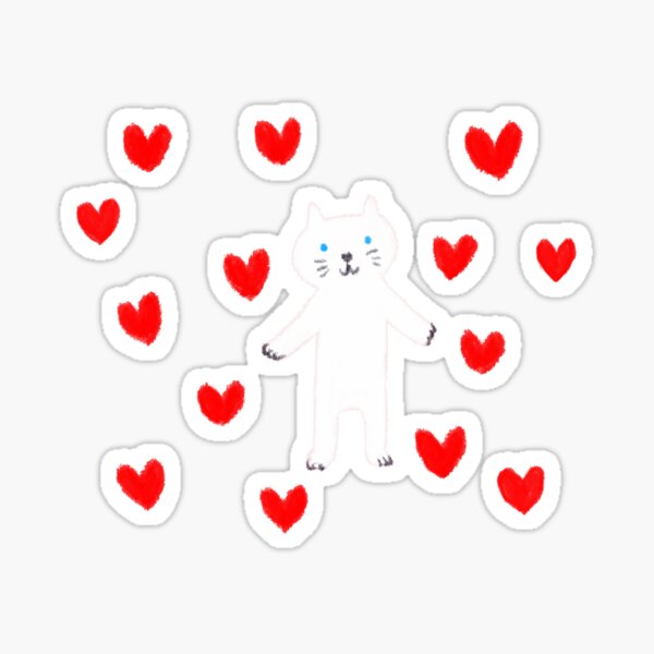 White Cat With Hearts - Smudged Pen-Style Touch Sticker