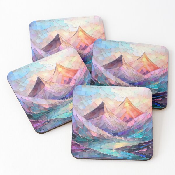 Item preview, Mountain landscape in stained glass effect,  Mountain,  landscape,  stained glass, pastel, Mountain peaks,  Travel,  minimalist abstract landscape painting  designed and sold by navitalidesign.