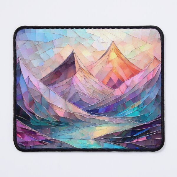 Item preview, Mountain landscape in stained glass effect, Mountain, landscape, stained glass, pastel, Mountain peaks, Travel, minimalist abstract landscape painting designed and sold by navitalidesign.