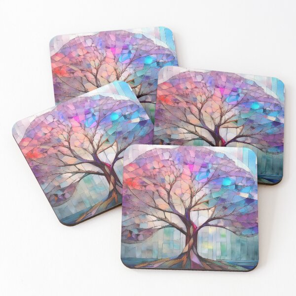 Item preview, Tall tree with branches in stained glass effect, muted Pastel boho floral, tree in nature, watercolor colours,  designed and sold by navitalidesign.
