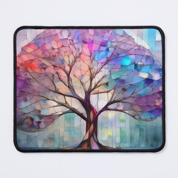 Item preview, Tall tree with branches in stained glass effect, muted Pastel boho floral, tree in nature, watercolor colours, designed and sold by navitalidesign.