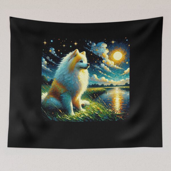 Item preview, Starry Night Japanese Spitz Dog Van Gogh Lover designed and sold by Kimberley King Art  King Art.
