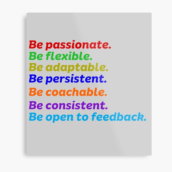 Be persistent, flexible, adaptable, passionate, coachable, consistent, open to feedback. Metal Print