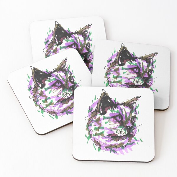 Item preview, Vibrant Abstract Cat Portrait – Expressive Feline Art in Ink & Markers designed and sold by DipakSonarArt.