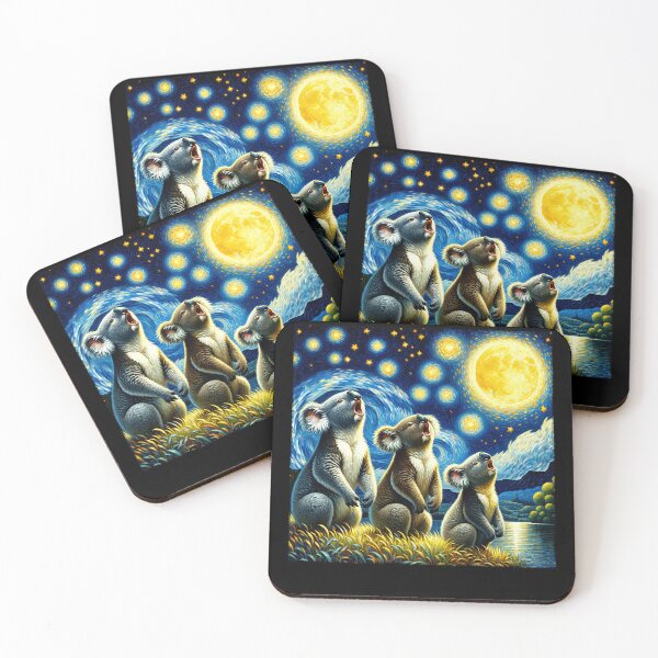 Item preview, Starry Night Three Koalas Howling at Moon Van Gogh Lover designed and sold by Kimberley King Art  King Art.