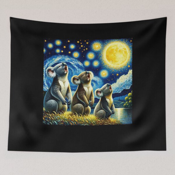 Item preview, Starry Night Three Koalas Howling at Moon Van Gogh Lover designed and sold by Kimberley King Art  King Art.