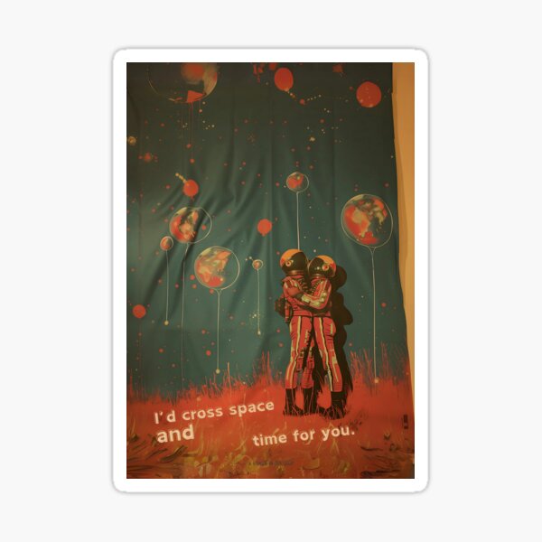 Retro Sci-Fi Valentine's. Retro Space Couple, I'd Cross Space and Time for You Sticker