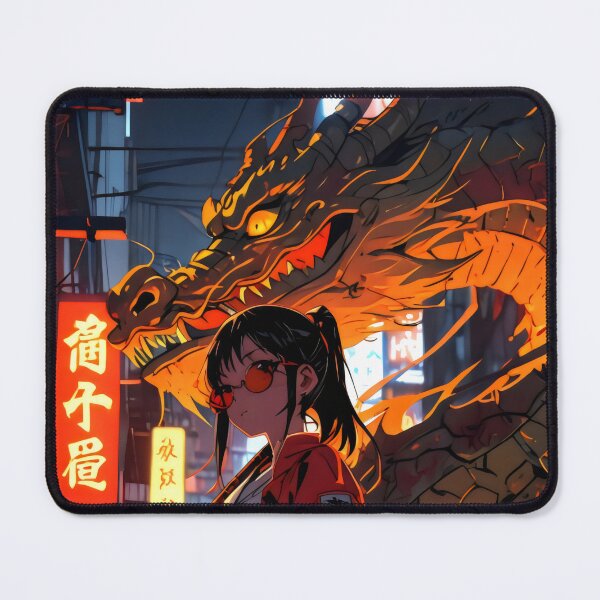 Item preview, Confident Woman with Dragon and Neon Symbols designed and sold by SplashTastic.