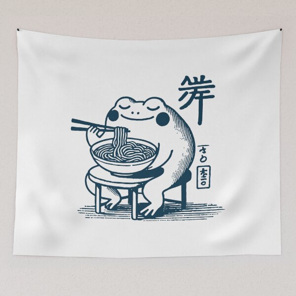 Item preview, Kawaii Frog With Ramen Noodles Ukiyo-e Japanese designed and sold by LuminOrb.