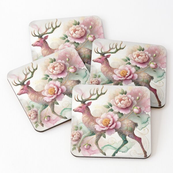 Item preview, Blooming Guardian Deer – Abstract Peony Art by LaLi Designs designed and sold by LaLi-Designs.