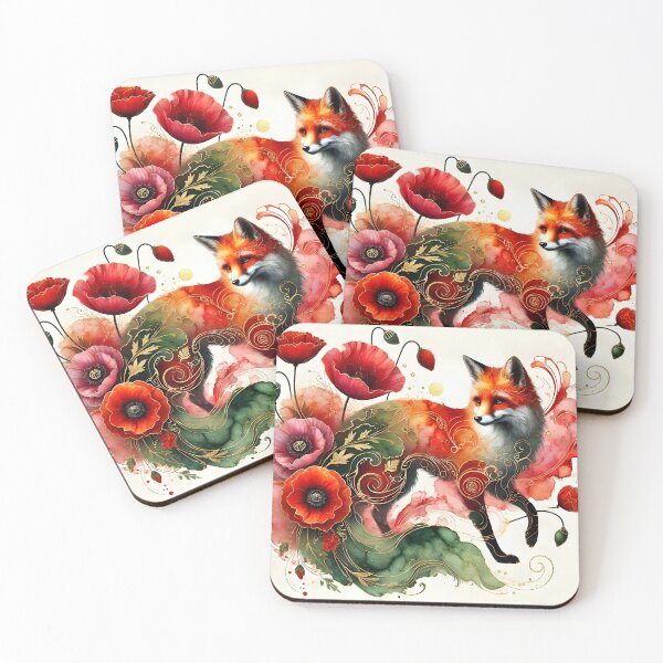 Item preview, Blooming Guardian Fox – Abstract Poppy Art by LaLi Designs designed and sold by LaLi-Designs.