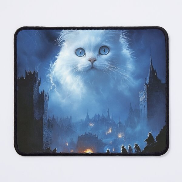 Item preview, 80s Dark Fantasy Castle White Cat Portrait designed and sold by RockFireMerch.