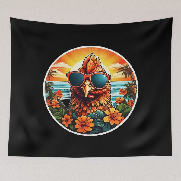 Item preview, Cool Hen with Sunglasses on a Hawaii Beach with Orchids designed and sold by NautiChic.