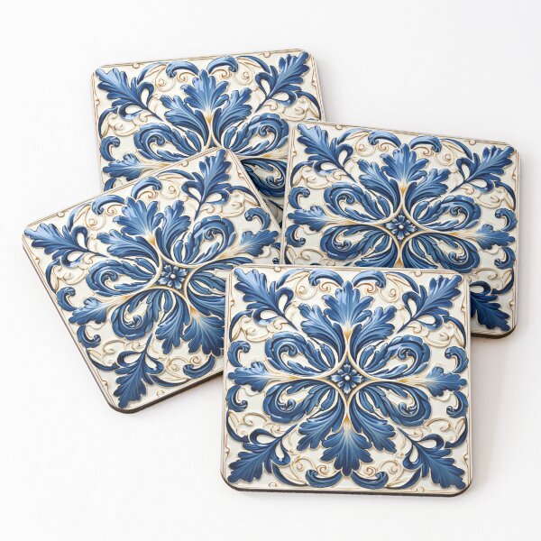 Item preview, Blue and Gold Floral Mediterranean Inspired Illustration designed and sold by Strawflower Oasis.