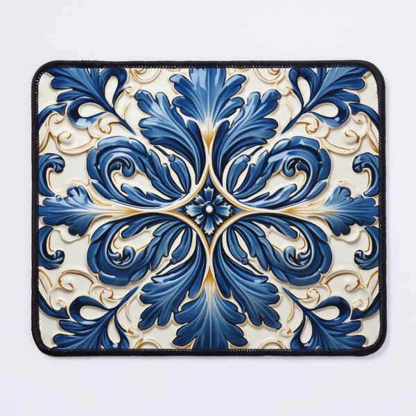 Item preview, Blue and Gold Floral Mediterranean Inspired Illustration designed and sold by Strawflower Oasis.
