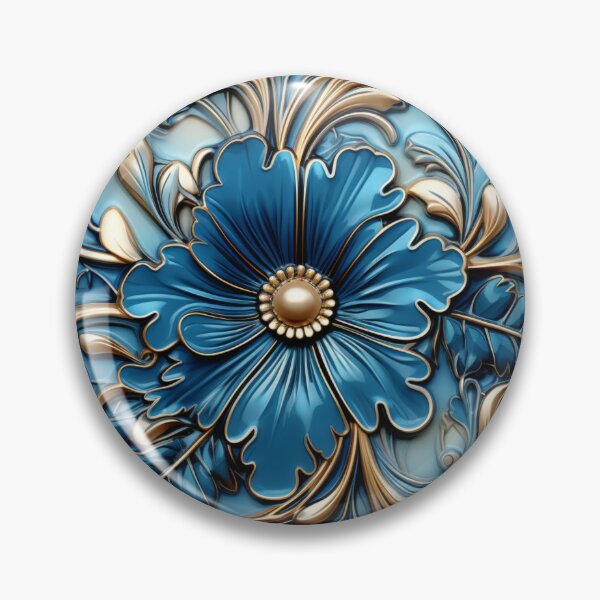 Item preview, Vivid Blue and Gold Flower Mediterranean Inspired Illustration designed and sold by Strawflower Oasis.
