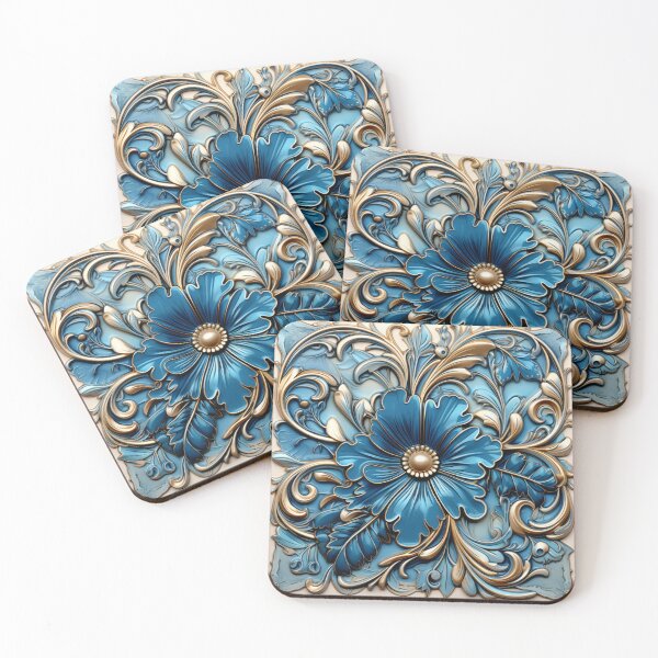 Item preview, Vivid Blue and Gold Flower Mediterranean Inspired Illustration designed and sold by Strawflower Oasis.
