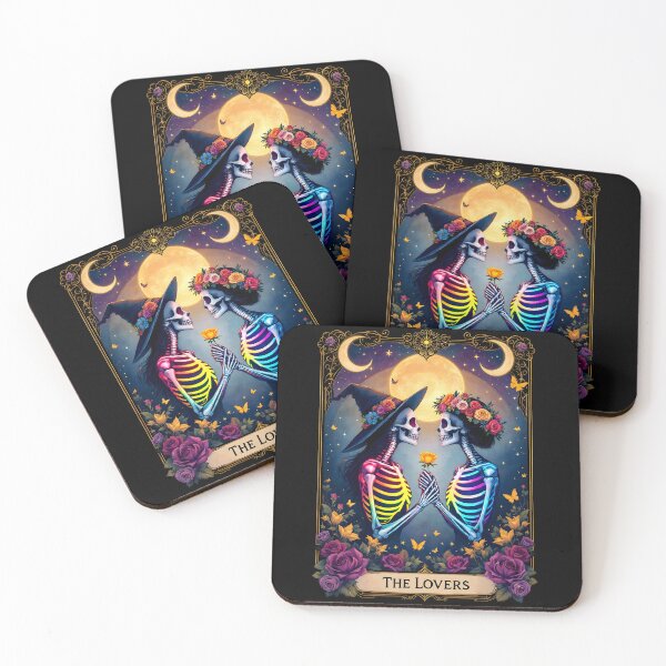 Item preview, The Lovers Tarot Card – LGBTQ+ Skeleton Couple designed and sold by Dot1001.