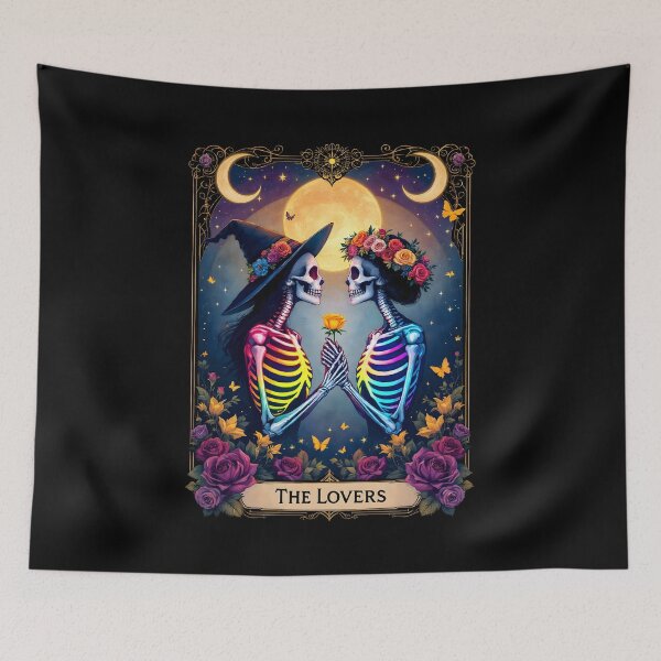 Item preview, The Lovers Tarot Card – LGBTQ+ Skeleton Couple designed and sold by Dot1001.