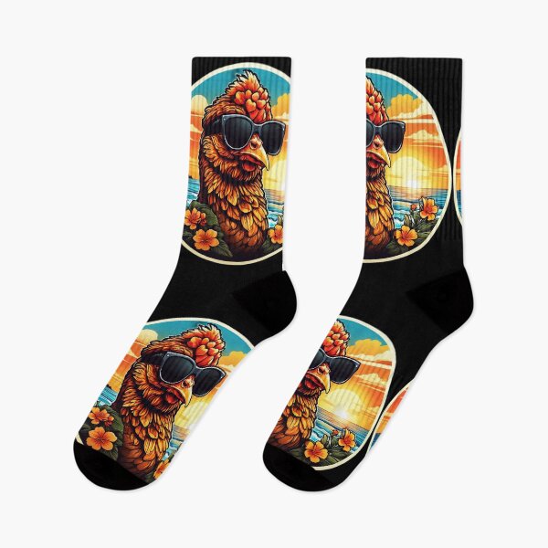 Item preview, Cool Chicken with Sunglasses at Sunset with Hawaii Orchids designed and sold by NautiChic.