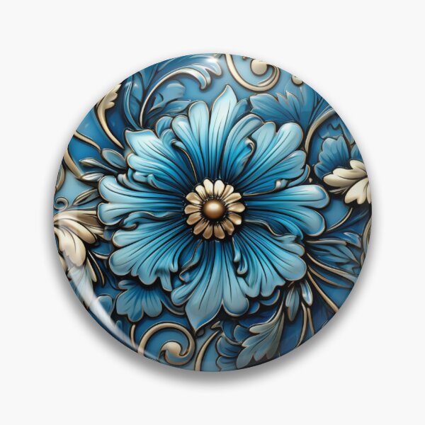 Item preview, Elegant Blue and Gold Flower Mediterranean Inspired Illustration designed and sold by Strawflower Oasis.