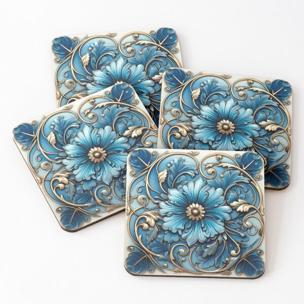 Item preview, Elegant Blue and Gold Flower Mediterranean Inspired Illustration designed and sold by Strawflower Oasis.