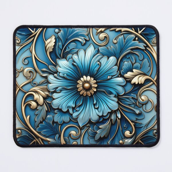 Item preview, Elegant Blue and Gold Flower Mediterranean Inspired Illustration designed and sold by Strawflower Oasis.
